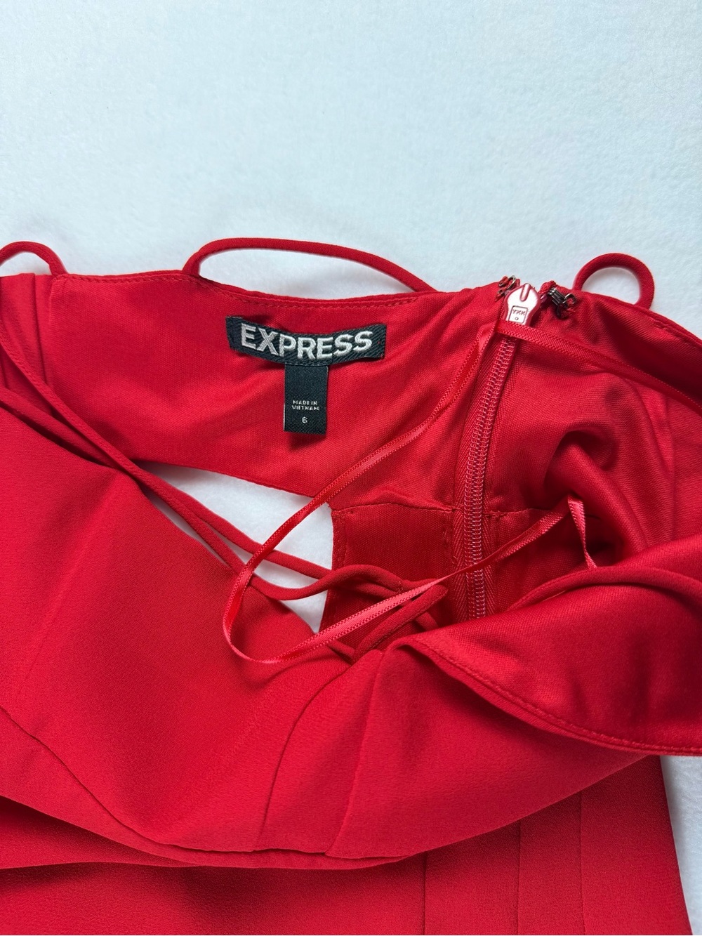 EXPRESS Red Open Back Strappy Cami Mini Dress Size 6 Cocktail Party Date Night - Picture 5 of 8